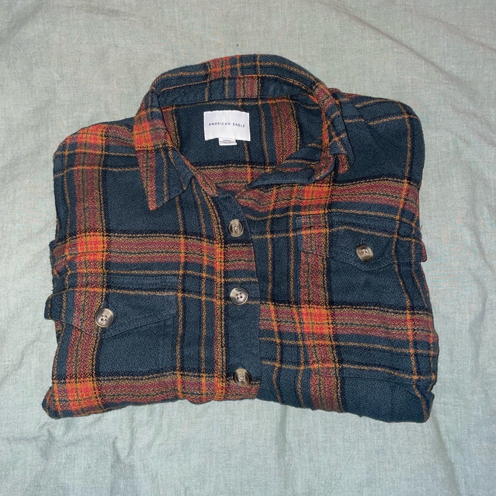 American Eagle Plaid Cropped Flannel Shirt